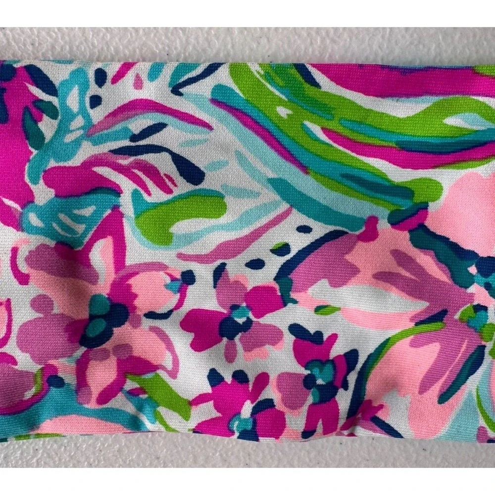 Lilly Pulitzer Chilly Lilly Headband Pink Blue Floral Button Gym Beach Yoga Chic